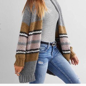 BKE Sweater Cardigan Chunky Striped Colorblock M